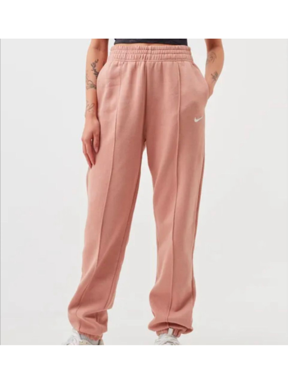Nike Essential Women’s Fleece Pants Cuffed Loose Fit Pink Joggers S BV4089-645